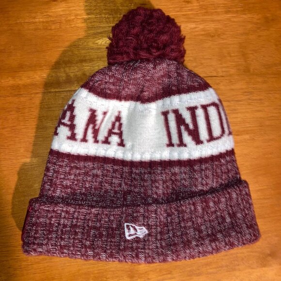 KTZ Fleece Indiana University Pompom Winter Knit Hat, Red/White - Youth Size - Picture 2 of 2